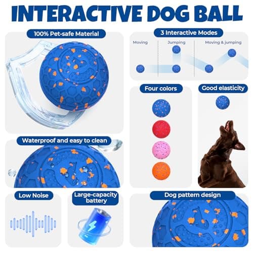 Fsitego Dog Balls: Interactive Dog Ball Auto Rolling - Interactive Dog Toys for Aggressive Chewers - Bouncy & Throwable, Type-C Rechargeable, Washable, for Small & Medium & Large Dogs – Blue - Thumbnail 2