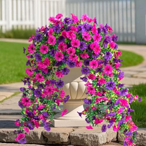 Fake Artificial Hanging Morning Glory Flowers for Outdoor Planters Porch Pation Decoration,2 Bundles UV Resistant Silk Faux Flowers with Realistic Eucalyptus Plants for Home Office Garden Decor - Thumbnail 2