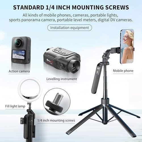70" Tripod for Phone, Portable All in One Extendable Cell Phone Tripod Stand, Tall Travel Tripods for Recording Video Selfies Photo, with Wireless Remote Control for iPhone、Samsung、Android - Thumbnail 6