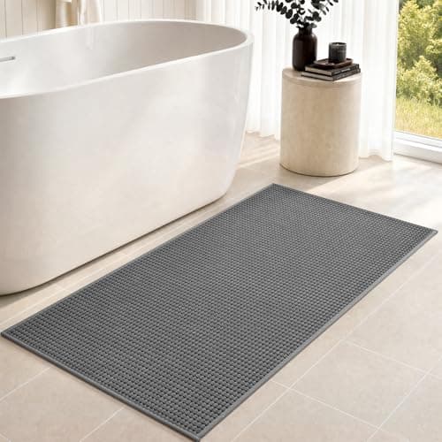 tchdio Bathroom Runner Rug, Absorbent Washable Thin Bath Mat, Non Slip Quick Dry Bath Rugs with Solid Rubber Backing, Low Profile Bath Mat, Grey, 24" x 48" - Image 1