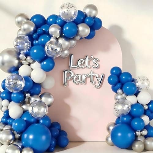 Royal Blue and Silver Balloon Garland Arch Kit, 160Pcs Navy Blue White Silver Latex Balloons with Confetti Balloons for Wedding Graduation New Year Birthday Party Decorations - Thumbnail 5