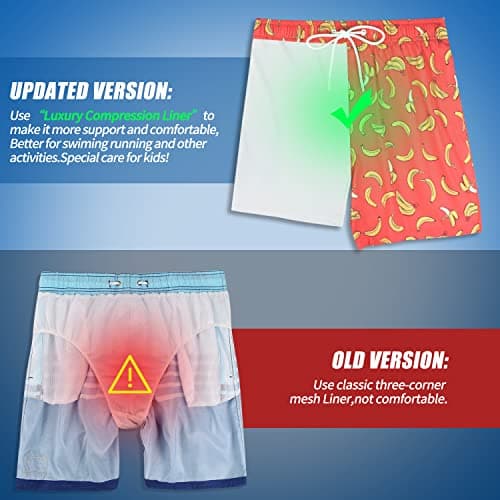 MILANKERR Plus Size Board Shorts Men with Compression Liner,Mens Swimsuits with Compression Shorts 5.5 inch Inseam(Orange Branana,X-Large) - Thumbnail 4