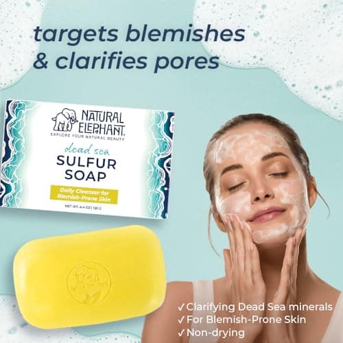 Natural Elephant Dead Sea Sulfur Soap 4.4 oz with Dead Sea Salt, Aloe Vera, Sulphur Face and Body Bar for All Skin Types (5 Pack (22 oz Total)) - Thumbnail 2