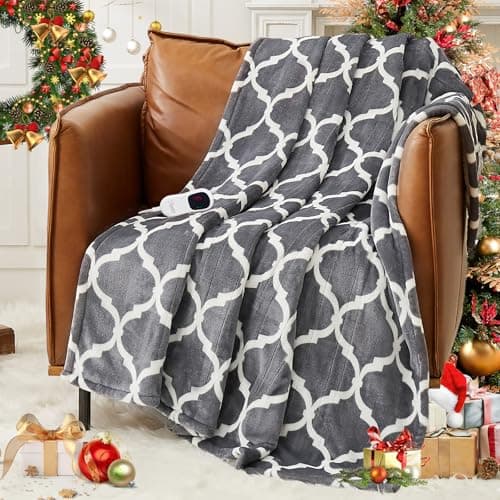Homemate Heated Blanket Electric Throw - 50“x60“ Heating Blanket with 10 Fast Heat Levels 8 Hours Auto Off Soft Cozy Flannel Over-Heated Protection ETL Certification Keep Warming in Home - Image 1