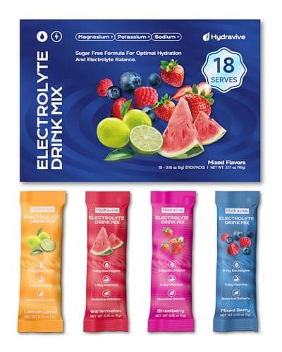 Electrolyte Powder 18 Packs – Sugar Free Liquid Daily IV Drink Mix | 1,000mg Total of 5 Electrolytes, 5 Vitamins | Ashwagandha, L-Theanine | Non-GMO for Rapid Hydration | Mix Berry (Variety) - Image 1