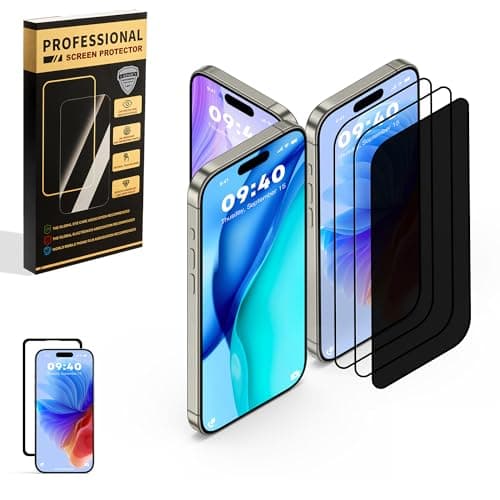3 Pack Screen Protector for iPhone 14 Pro iPhone 15 iPhone 16 Pro with Installation Frame, Tempered Glass, 2 HD 1 Anti Spy HD Longest Durable,Full Edge Coverage[6.1 inch] Military Grade Shatterproof - Image 1