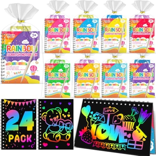FEREDO KIDS Scratch Paper Art Party Favors for Kids: 24 Pack Rainbow Scratch Notebook, Goodie Bags Stuffers Coloring Books Party Favors for Kids 3-12, Bulk Classroom Birthday Gifts for Student - Image 1