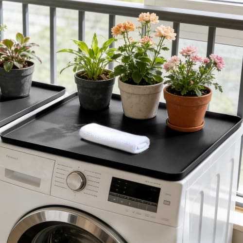 Washer And Dryer Topper Protector Silicone Mat 24"X24" Waterproof Washing Machine Top Cover with Raised Edges Non-Slip Laundry Countertop for Washer Dryer， Black