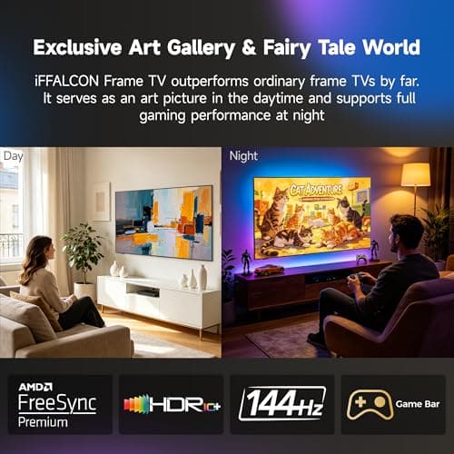 iFFALCON 55-Inch Class QLED 4K F75 Smart TV, Ultra-Slim 1.1'' Floating Picture Frame TV, Seamless Wall-Mount Installation | Dolby Vision IQ, 144Hz, Google TV, Alexa | Works w/Legacy Devices - Thumbnail 5
