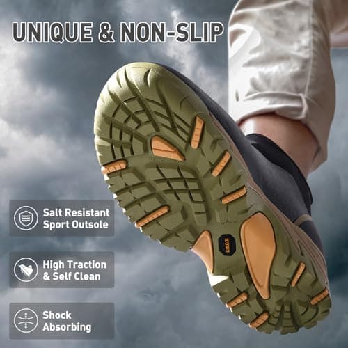 Kalkal Men's Rubber Boots, Waterproof Ankle Rain Boots, Insulated Working Booties with Comfortable Sports Sole, Outdoor Mud Boots for Yard Chore (Seaweed Mocha,Size9) - Thumbnail 3