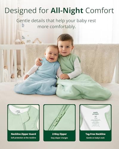 EARTH PENGUIN Soft Bamboo Viscose Baby Sleep Sack 6-18 Months, 1.0 TOG Baby Sleeping Bag 2 Pack, Cozy Baby Wearable Blanket 2-Way Zipper - Thumbnail 4