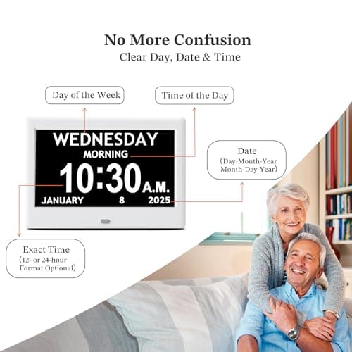2025 NEW, Digital Clocks, 7'' Dementia Clock with Date and Time for Elderly, Auto-Dimming, 12 Reminders & 6 Alarms, Button & Remote Control, Auto DST, Digital Calendar for Seniors Large Display - Thumbnail 3