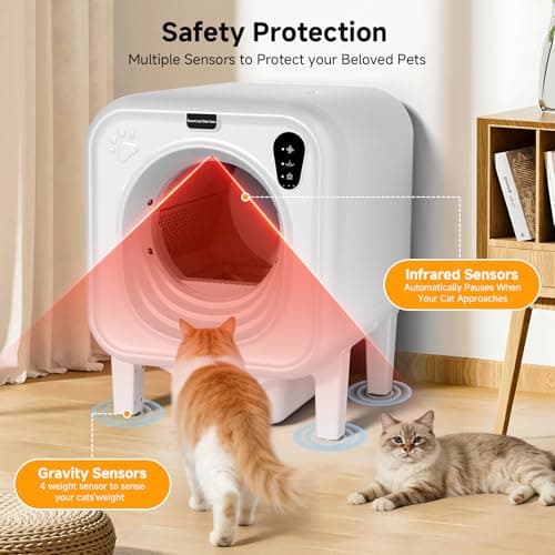 TOPNOTCH GENERAL Self Cleaning Litter Box, Extra Large Automatic Cat Litter Box Self Cleaning for Multiple Cats, App Control, Safety Protection, Ultra-Quiet,Includes Trash Bags,White - Thumbnail 3