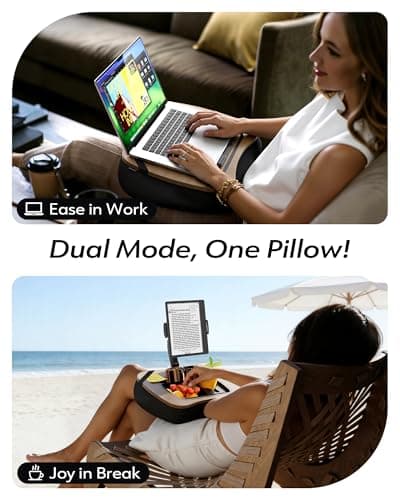 LULULOOK 2-in-1 Lap Desk & Kindle Pillow Stand, Laptop Desk Holder with Beanbag Cushion & Foldable Arm for 14" Laptop,iPad, Phone, 4.7-14.6" Tablet & Kindle Reading in Bed - Thumbnail 2