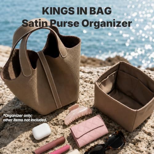 KINGS IN BAG Satin Purse Organizer for Picotin 18, Etoupe grey - Thumbnail 2