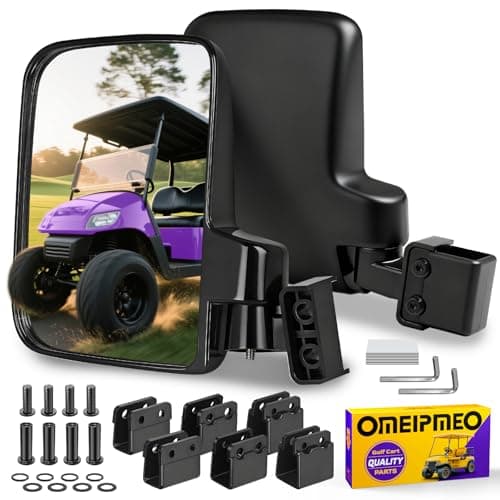 Golf Cart Side Mirrors, No Drilling Golf Cart Rear View Mirrors Universal for Club Car EZGO YAMAHA, Folding Golf Cart Mirrors with Multiple Size Clips, HD Shatterproof Glass Durable Anti-Shudder - Image 1
