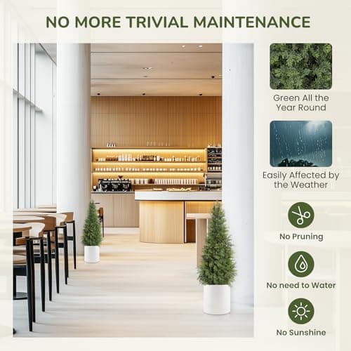 GarveeHome Artificial Cedar Topiary Tree for Christmas Outdoor, 36 in Tall Faux Cedar Trees, Potted Fake Cypress Plant, Artificial Plants Indoor Outdoor for Front Porch Decor, Set of 2 - Thumbnail 2