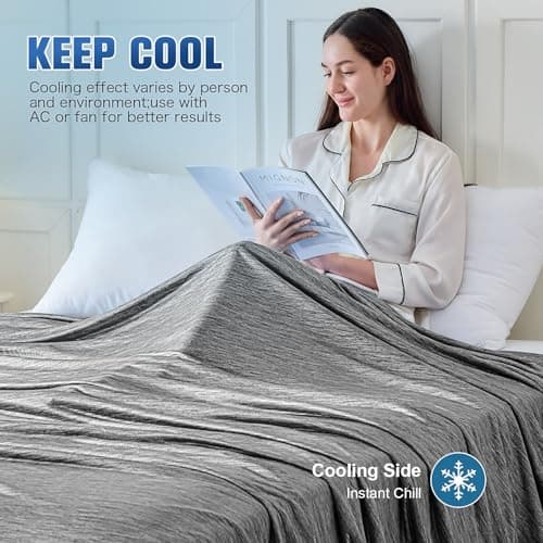 KMUSET Cooling Blanket Throw (50"x60"), Double Sided Summer Cooling Blankets for Hot Sleepers & Night Sweats, Cool Soft Lightweight Blanket for Beach, Sofa Bed Couch, Gifts for Women Men Light Grey - Thumbnail 5