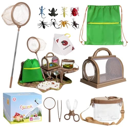 CUUCUVA Bug Catcher Kit for Kids Outdoor Explorer Kit with Insect Cage, Observation Box, Magnifying Glass, 8 Toy Bugs, Net & 10 Cards, STEM Educational Toys Gifting for Boys & Girls Ages 3+ - Image 1