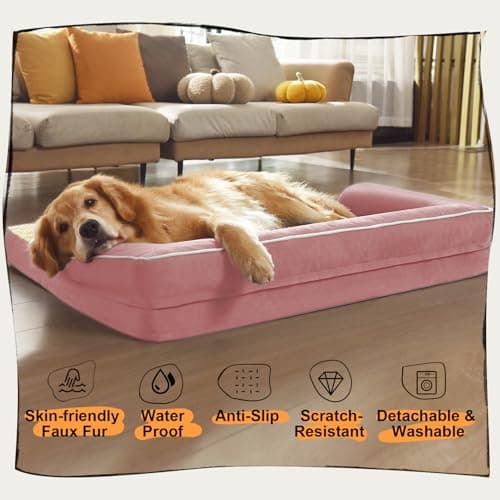 Dog Bed Medium Size Dog-Orthopedic Waterproof Bed for Dogs,Foam Couch Sofa with Washable Removable Cover & Non-Slip Bottom-Pink - Thumbnail 6