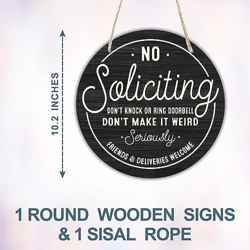 10" Wooden Sign for Front Door - No Soliciting, Don't knock or ring doorbell - House Welcome Sign, Funny Round Wood Hanging Sign for House decor home decor, gifts & accessories - C01 - Thumbnail 2