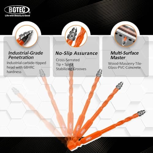 BGTEC Serrated Carbide Masonry Drill Bit Set - 10PCS 3/16"*2，1/4"*4，5/16"*2，3/8"，1/2" Wood Drill Bits for Wood Plastic Masonry Brick Tile Glass Concrete Marble - Thumbnail 6