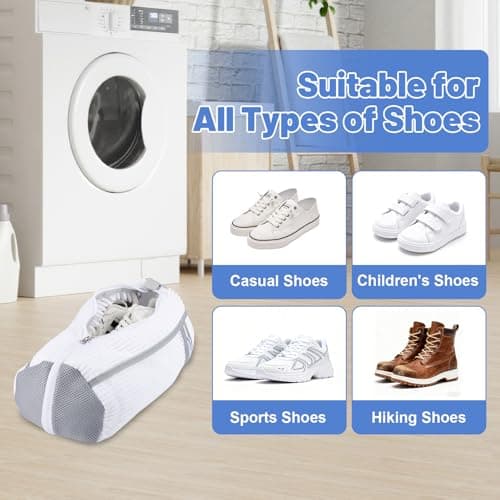 Dntorx 2 PCS Shoe Washing Machine Bag, Reusable L-shaped Zipper Laundry Shoe Bag for Washing Machine with Insoles Mesh Pocket for Washer and Dryer, Shoe Cleaning Bags for Sneaker Tennis Shoes - Thumbnail 6
