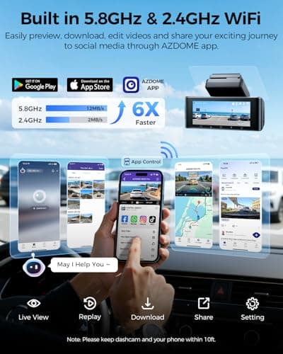 AZDOME 3 Channel Dash Cam Front and Rear Inside, 4K+1080P+2.5K ADAS Dash Cam, 3.19'' IPS Car Camera, 5.8G WiFi GPS Dash Cam for Cars, Voice Control, Night Vision, 24/7 Parking Mode, 64GB Card M550 Pro - Thumbnail 5