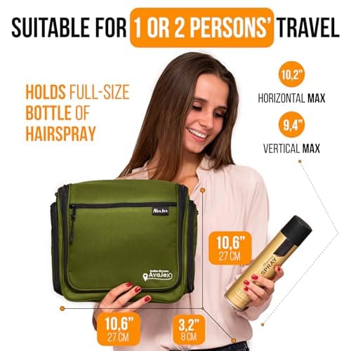 Travel Toiletry Bag for Men and Women - (10.6”x10.6”x3.2”) Large Hanging Toiletry Organizer - Waterproof Hygiene Bag with Metal XXL Swivel Hook, with Sturdy Zippers and 19 Compartments for Toiletries - Thumbnail 4