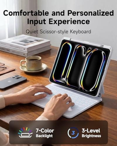 Landcase Keyboard Case for iPad Pro 11 Inch (M5/M4, 2025/2024), Detachable Keyboard for ipad with Smart Contact Connector, Multi-Touch Trackpad, 7-Color Backlit Keyboard with Magnetic Stand, White - Thumbnail 6