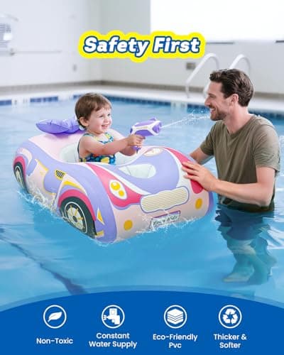 Toddler Pool Float with Automatic Water Gun, Inflatable Car Toddler Floaties Pool Swimming Float, Pool Toys for Girls Boys Kids Purple-1pack - Thumbnail 3