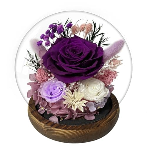 Mothers Day Gifts for Mom Forever Flower in Glass Dome Preserved Flowers, Birthday Gifts for Women, Wife, Mom, Sister, Grandma. Prime Delivery for Valentines, Anniversary, Mother's Day (Deep Purple) - Image 1
