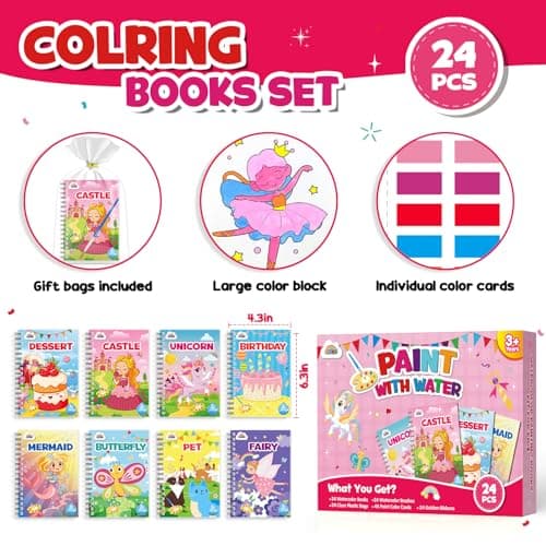 ZMLM 24 Water Coloring Books for Kids Party Favors - Bulk Mini Coloring Books for Kids Ages 4-8,Small Birthday Goodie Bag Stuffers School Teacher Return Gift Art Crafts Classroom Prizes (Girl) - Thumbnail 6