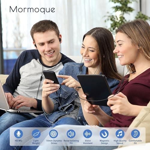 MORMOQUE EP-06 Wired Earbuds in-Ear Earphones,Build-in Microphone Noise Isolating Headphones,3.5mm Jack 4.9ft Long Cord Ear Buds,HD Bass Audio,with 6 Ear Tips,for Smartphones/Laptop/Computer Etc-Black - Thumbnail 2