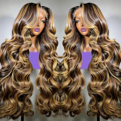 FFEGG Highlight Ombre Lace Front Wig Human Hair 13x4 HD Honey Blonde 4/27 Body Wave Lace Frontal Wigs Glueless Wigs Human Hair 28Inch - Image 1