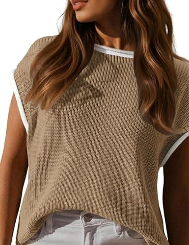 LaGracia Sweater Vest for Women Sleeveless Sweater Tops Summer Tank Tops Crew Neck Cap Sleeve Pullover Sweaters Summer Outfits for Women 2026 Khaki XL - Image 1