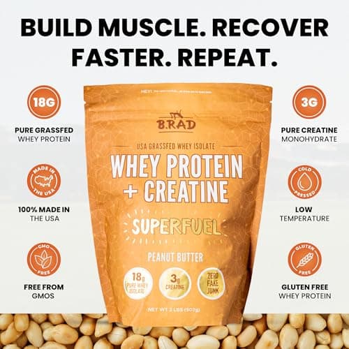 B.rad Superfuel - Grass Fed Whey Protein Isolate Boosted with Creatine | Farm-Fresh, Easy-to-Digest, Clean Ingredients | 2 Pounds | 100% USA Sourced | Peanut Butter - Thumbnail 4