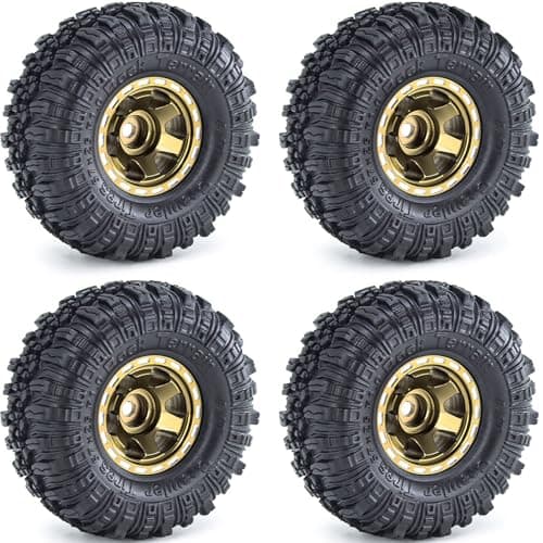 RcThjia 1.0 Beadlock Wheels and Tires Set 57 x 24 mm 1.0 inch Rubber Rock Crawler Tires & Alloy Blade Wheels For 1/18 1/24 Axial SCX24 TRX4M Gladiator Bronco C10 JLU Deadbolt RC Crawler Upgrade(Brown) - Thumbnail 5