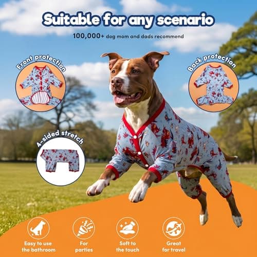 LovinPet Giant Big Dog Pajamas, Rabbit and Wild Horse Print, Clothes for Dogs, Lightweight Stretchy Pullover Dog Jammies, Full Coverage Large Breed Dog Onesie, Pet PJ's, L - Thumbnail 2