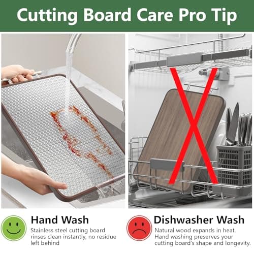 Stainless Steel Cutting Board Wood Double Sided Chopping Cutting Boards for Kitchen - 2 in 1 Ebony Metal with Handle Scratch Resistant Raw Meat Vegetable Fruit Cooking Gift 17.7''×11.6''×1''(Upgraded) - Thumbnail 3