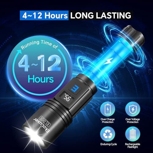 3Pack Rechargeable Flashlights 10000 High Lumens, Super Bright Flashlight with LCD Digital Display, 5Modes Adjustable LED Flashlight Tactical Flashlights High Powered, Flash Lights for Emergency - Thumbnail 4
