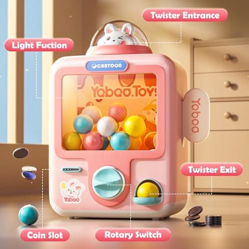 Skirfy Vending Machine Kids Toys Mini Claws Machine 12 Erasers Operated Gumball Prize Machine Maker Game Claws Machine Easter Game Sensory Toys Dolls Gifts（Pink） - Thumbnail 5