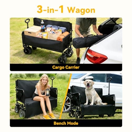 Collapsible Foldable Wagon Cart with Wheels 240L Capacity Folding Sports Wagons, 560LBS Load Large 3-in-1 Grocery Heavy Duty Carts for Sand, Beach, Camping, Fishing - Thumbnail 6
