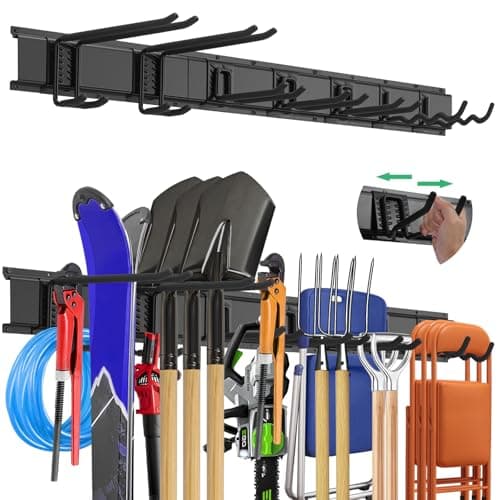 Evalote "48 Garage Tool Organizer Wall Mount - Heavy Duty 520lbs Metal Storage Rack, Easy Install Adjustable Hooks for Garden Tools Brooms - Image 1