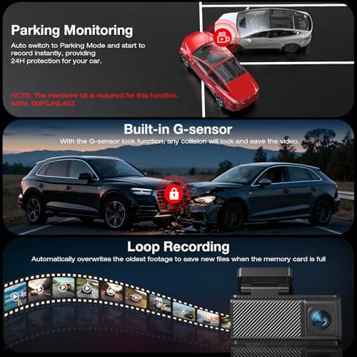 Beferich 4K+2.5K Dash Cam Front and Rear, Built-in GPS, 5.8G WiFi, Free 64GB Card Included, Dash Camera for Cars, 2-Channel Car Camera,3.16'' IPS Screen,G-Sensor,WDR&HDR,24H Parking Monitor,Max 256GB - Thumbnail 5