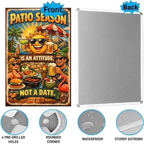 Patio Season Is An Attitude Not A Date Vintage Metal Tin Sign Outdoor Barbecue Wall Decor Summer Party Humor Art Plaque For Patio Bar Backyard Grill Pool Area Man Cave Gift 8x12 Inch - Thumbnail 6