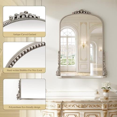 Large Bronze Vintage Mirror: 40"x29" Matt Silver Antique Wall Mounted Mirror - Baroque Traditional Ornate for Wall/Mantel/Entryway/Hallway - Home Decor for Living Room (Upgrade Tempered Glass) - Thumbnail 6