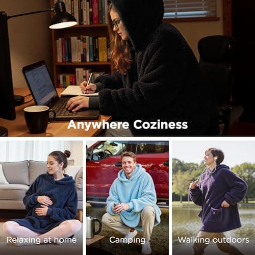 Bedsure Blanket Hoodie, Wearable Blanket Hoodie as Mothers Day Birthday Gifts for Women Men Mom Dad, Warm Cozy Soft Sweatshirt Hooded Blankets With Sleeves for Adult Women Men, Charcoal - Thumbnail 4