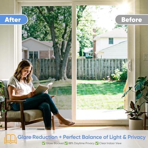 One Way Privacy Window Film - Reflective Window Tint for Home Heat Blocking & UV Protection, See Out Not in Mirror Daytime Privacy Static Clings for House & Glass Doors, 3 Tools, Silver(17.5"x78.7") - Thumbnail 3