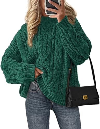 PRETTYGARDEN Women's Oversized Fall Sweaters 2026 Casual Long Sleeve Crewneck Chunky Cable Knit Pullover Tops Winter Clothes (Green,Small)